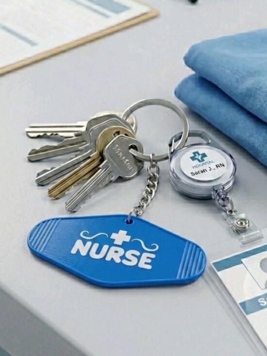 Handmade Accessories - Motel Keychain Custom Retro Styled Blue And White Nurse Keychain Keyring